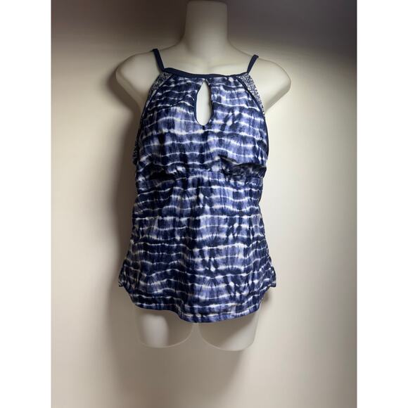 Ellen Tracy Two Piece Bathing Suit Blue Tye Dye Beach Summer - Picture 1 of 7